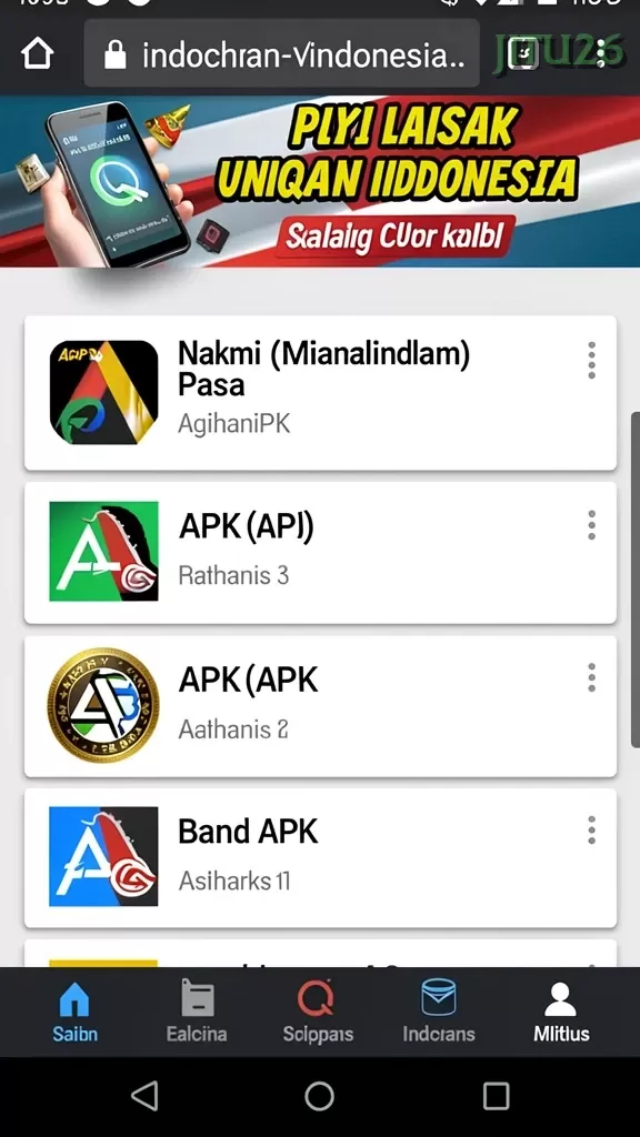 Cuplikan layar JV88 — menu navigasi